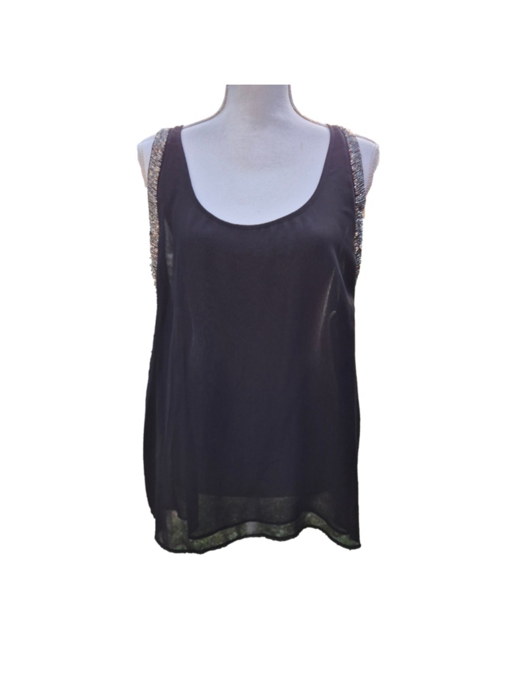 Women's Jeans by Buffalo Black Tank Top with Silver Beaded Trim, Size L